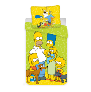 Jerry Fabrics Bavlněné dětské povlečení The Simpsons Family Green 02 140x200