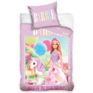 TipTrade Dětské licenční bavlněné povlečení 140x200+70x90 - Barbie a Jednorožec