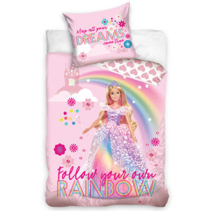 TipTrade Dětské licenční bavlněné povlečení 140x200+70x90 - Barbie Duhová Princezna